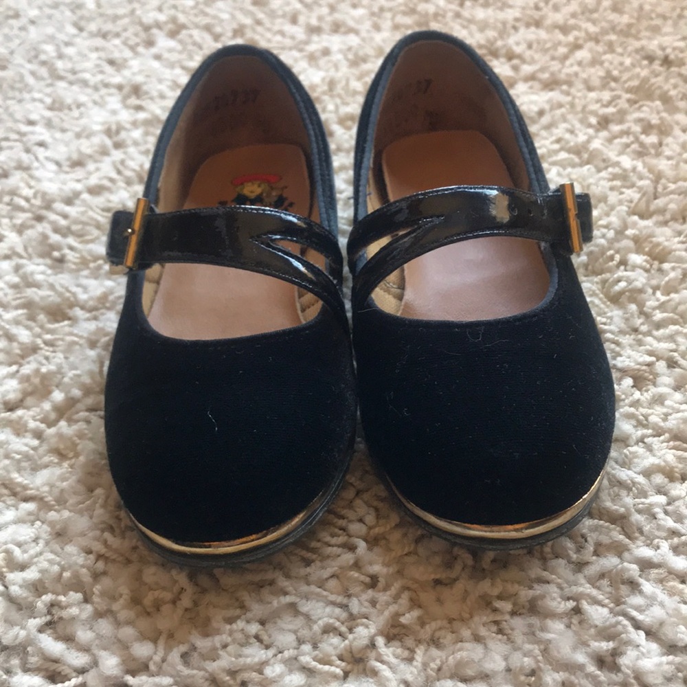 Buster Brown little girls velvet w/gold tip shoes
